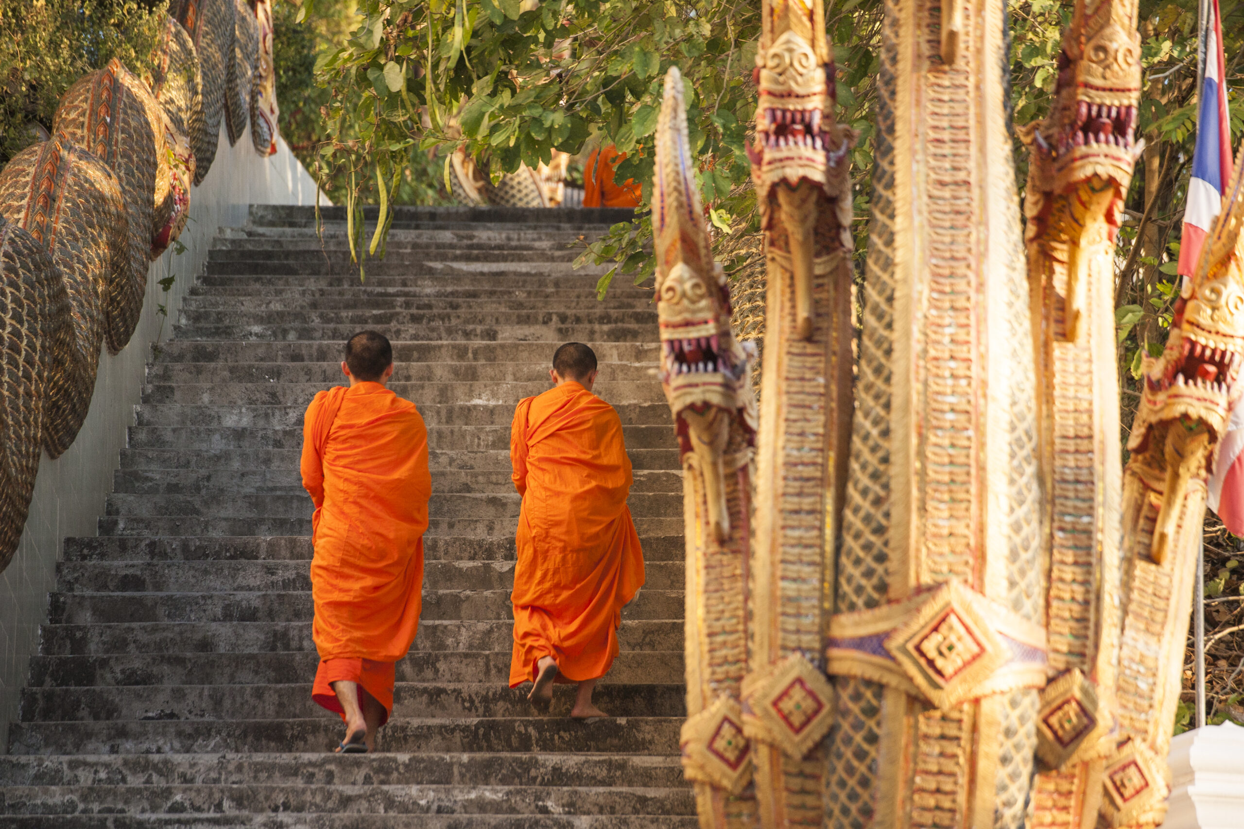 Barefooted buddhist monks in Chiang Mai Thailand